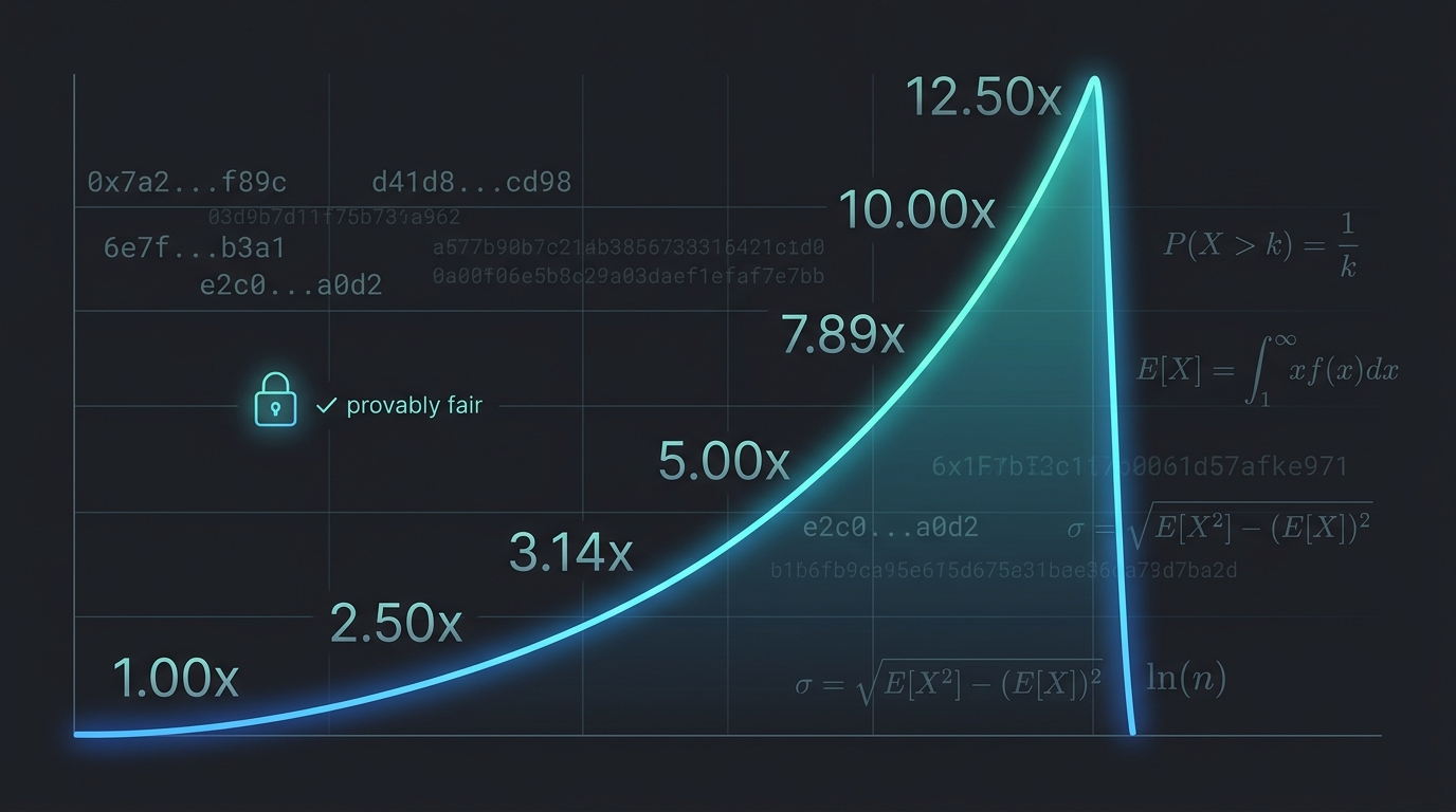 Illustration of a rising crash-game multiplier curve